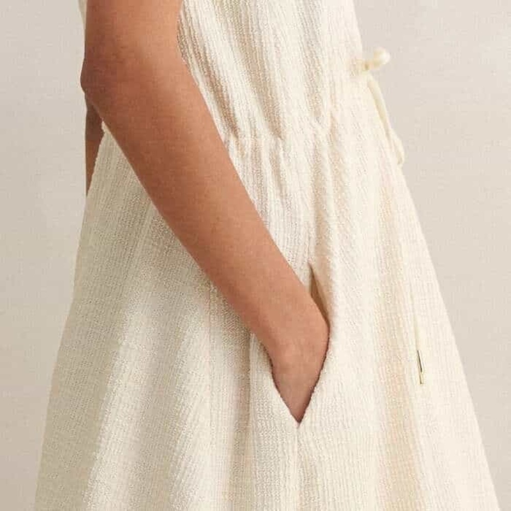 ME+EM Cream Textured V Neck Sleeveless Maxi Dress Drawstring Waist Size US 2 - Picture 9 of 11